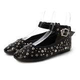 BL(ブラック) | 【柔らかい・クッション入り】2WAYスタッズアンクルストラップフラットパンプス | EVOL