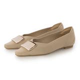 BG(ベージュ) | 【柔らかい・クッション入り】スクエアバックルソフトニットVカットパンプス | EVOL