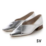 SV(シルバー) | Vカットポインテッドスタックヒールパンプス | EVOL