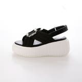 【クッション入り・柔らかい】8cm厚底ビジューバックルクロスサンダル | EVOL | 詳細画像1 