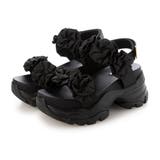 BL(ブラック) | 【クッション入り・柔らかい】フラワー厚底スポーツサンダル | EVOL
