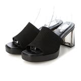 BL(ブラック) | ニットクリアヒールスクエアサンダル | EVOL