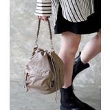 ベージュ | コードストラップ ドローストリング 巾着ショルダーバッグ | e-zakkamania stores