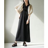 ブラック | バルーンスリーブ切替 ポンチワンピース | e-zakkamania stores