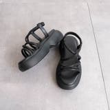 ブラック | 厚底ラウンドコンフォートラインストーンサンダル | FABBY FABBY.