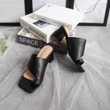 ブラック | スクエアトゥ トング チャンキーヒールサンダル | FABBY FABBY.