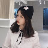 ワッペン付きリブ編みニットキャップ ニット帽 帽子 | FACION | 詳細画像3 
