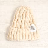 アイボリー | ラベル付ケーブル編みニット帽 ニットキャップ 帽子 男女兼用 | FACION