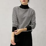 クロ×キナリ | 【洗えるニットシリーズ】もちもちニット ボーダータートルネックニット | FashionBerry