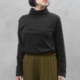 ブラック | コットン100％フライス素材無地タートルネック長袖Tシャツ | FashionBerry