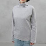 グレー | コットン100％フライス素材無地タートルネック長袖Tシャツ | FashionBerry