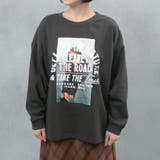 ブラック | フォトプリント 裏起毛 ビッグシルエットスウェット | FashionBerry