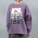 パープル | フォトプリント 裏起毛 ビッグシルエットスウェット | FashionBerry