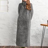 チャコール | あったかルームウェア 裏起毛 ハイネック ボアワンピース ロング | FashionBerry