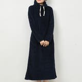 ネイビー | あったかルームウェア 裏起毛 ハイネック ボアワンピース ロング | FashionBerry