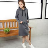 チャコール | 温かな裏起毛パーカーワンピース 大きいサイズ 部屋着 | FashionBerry
