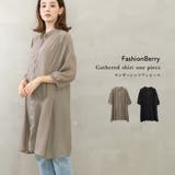 ギャザーシャツワンピース | FashionBerry | 詳細画像1