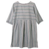 グレー | ストライプ柄切り替えタックフレアAラインワンピース | FashionBerry