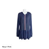 ネイビー×ピンク | レディース ラフラッシュガードフリルパーカー UVカット | FashionBerry