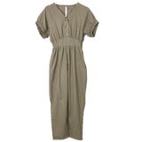 カーキ | フロントボタンジャンプスーツ | FashionBerry