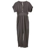 チャコール | フロントボタンジャンプスーツ | FashionBerry