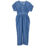 ライトブルー | フロントボタンジャンプスーツ デニムカラー | FashionBerry