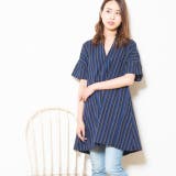 スキッパーデザインストライプ柄フレアチュニックワンピース | FashionBerry | 詳細画像2