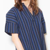 ネイビー | スキッパーデザインストライプ柄フレアチュニックワンピース | FashionBerry