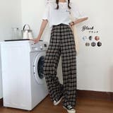 ブラック | チェック ワイドパンツ 2023 | fashion box 