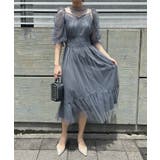 ブルーグレー | aity アイティ ドットチュールレイヤードドレス | Fashion Letter