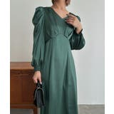 グリーン | aity アイティ サテンVネックタックフレアドレス | Fashion Letter