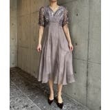 グレー | aity アイティ Vネックリーフレースオーガンジードレス | Fashion Letter