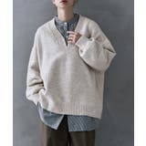 オートミール | etoll エトル ラウンドVネックプルオーバーニット | Fashion Letter