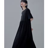 ブラック | etoll エトル ウエストギャザーコットンワンピース | Fashion Letter