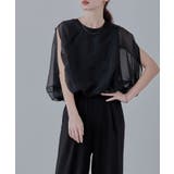 ブラック | etoll エトル オーガンジーレイヤード風バルーンブラウス | Fashion Letter
