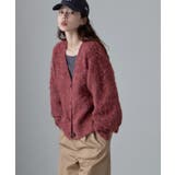 ワイン | etoll エトル ウールミックスシャギーVネックカーディガン | Fashion Letter