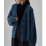 ネイビー | etoll エトル ウールミックスシャギーVネックカーディガン | Fashion Letter