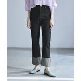 ブラック | etoll エトル リジットデニムロールアップストレートパンツ | Fashion Letter