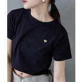 ブラック×ゴールド | etoll エトル ハート箔プリントクロップドTシャツ | Fashion Letter