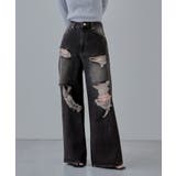 ブラック | etoll エトル ワイドシルエットクラッシュデニム | Fashion Letter