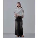 ブラック | etoll エトル 12ozダブルウエストデニムスカート | Fashion Letter