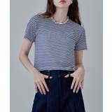 ネイビー | etoll エトル シアーボーダークロップドTシャツ | Fashion Letter