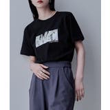 ブラック | etoll エトル シルバー箔プリントTシャツ | Fashion Letter