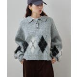 グレー | etoll エトル アーガイルポロ襟ニット | Fashion Letter