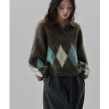 ブラウン | etoll エトル アーガイルポロ襟ニット | Fashion Letter