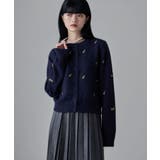 ネイビー | etoll エトル 小花柄刺繍ニットカーディガン | Fashion Letter