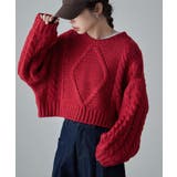 レッド | etoll エトル ケーブルデザインローゲージショートニット | Fashion Letter