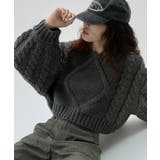 チャコール | etoll エトル ケーブルデザインローゲージショートニット | Fashion Letter