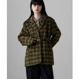 カーキ | etoll エトル チェックシャギーウエストマークテーラードジャケット | Fashion Letter