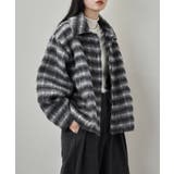 ブラック | etoll エトル チェックシャギーコクーンスリーブジャケット | Fashion Letter